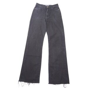 Zara Z1975 High Waisted Wide Leg Jeans Faded Black Raw Hem Size 6 US 38 EUR